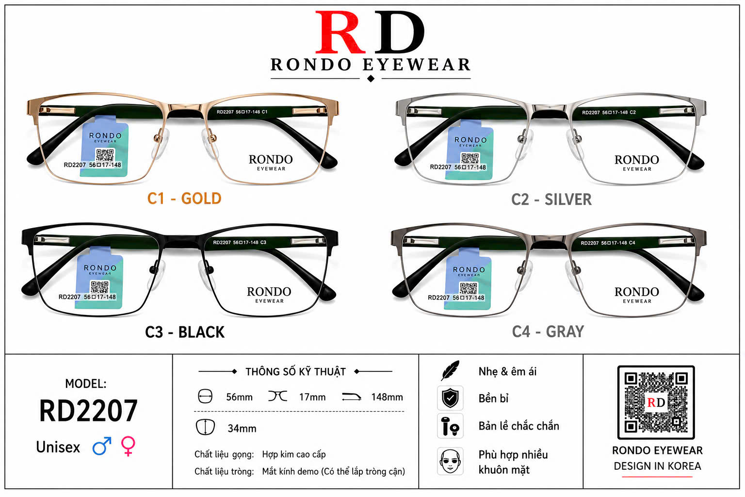 Gọng kính cận thời trang RONDO EYEWEAR ms RD2207